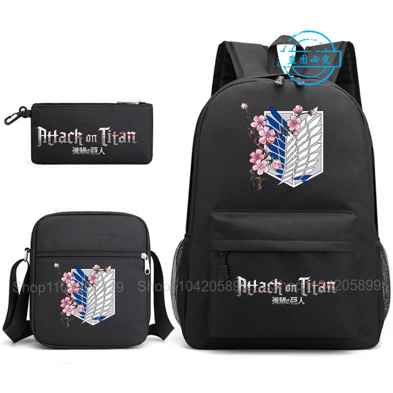 Attack on Titan Backpack, 3pcs Anime Student SchoolBag Shoulder Bag Pencil Case Boys Girls Mochilas Daily Rucksack Holiday Gift