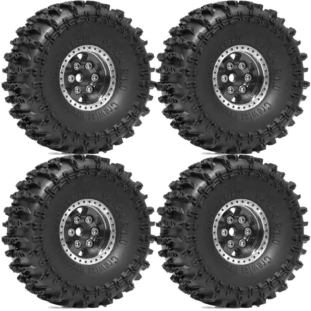 4pcs OD 63mm 1.0" Metal Beadlock Wheel Tire Set For 1/18 RC Crawler Car TRX4M SCX24 Upgrade Parts Accessories