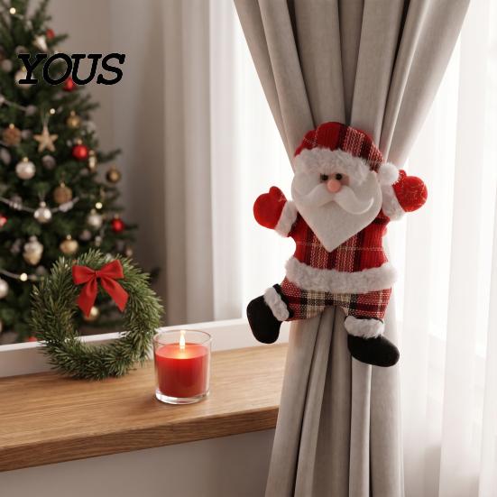 Christmas Curtain Tiebacks for Living Room 2Pcs Santa Tiebacks, Dancing Reindeer Holdders, Metal Clip Theme Holders Office Cute Bear Holdbacks Window