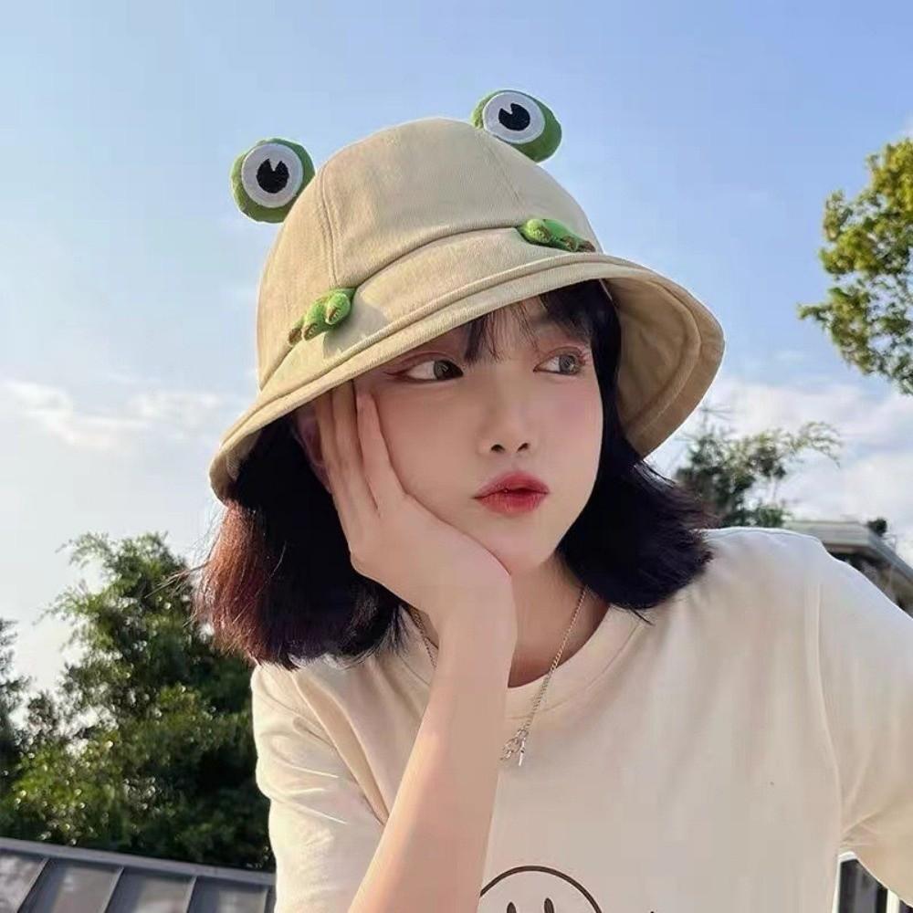 Sun Protection Frog Fisherman Hat Big Brim Women Bucket Hat  Parent Child Matching