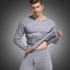 2 Pcs/Set Winter Men Thermal Underwear Set Round Neck Long Sleeve Warm Thick Pure Color Slim Fit Elastic Open Crotch Men Pajamas Set Homewear Clothing