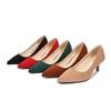 Mujer New Low Heel Pumps Lady Pointed Toe Kitten Heels Female Green Flock Plus Size 46 Red Shoes Women 5cm High Heels