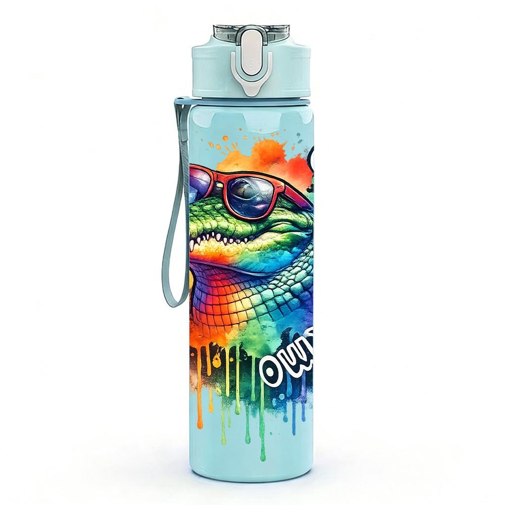 1PC Rainbow Smoke Wolf Animal Art Print 750ml Color Plastic Sports Water Bottle Leakproof Flip Straw Lid Suitable for Sports Office Home Use
