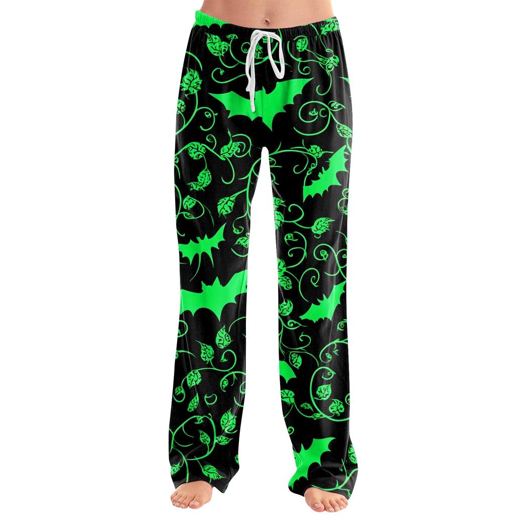 Damen Halloween Print Kordelzug Hose Lässige Lounge Hose Elastische Taille Entspannte Passform Volle Länge Weicher Stoff