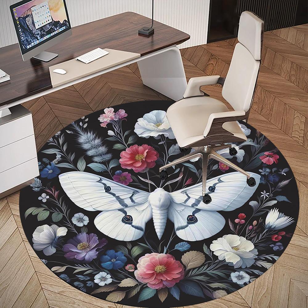 1pc Butterfly Flowers Round Chair mat Area Rug - Non-Slip, Floor Mat for Office, Bedroom, and Indoor Decor c1118191