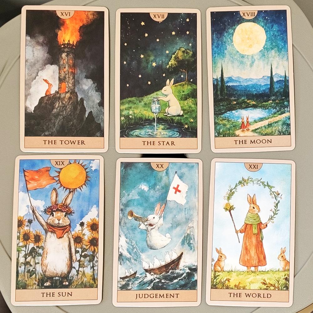 10.3*6cm Rabbit Tarot Deck 78 Watercolor Cards Cute Divination Cards Rider Waite Style