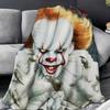 VIKAMA Clown Returns Pennywise Scary Cover Blanket Redhead Clown Bloodstained Smiley Dark Red Balloon Halloween Party Blanket