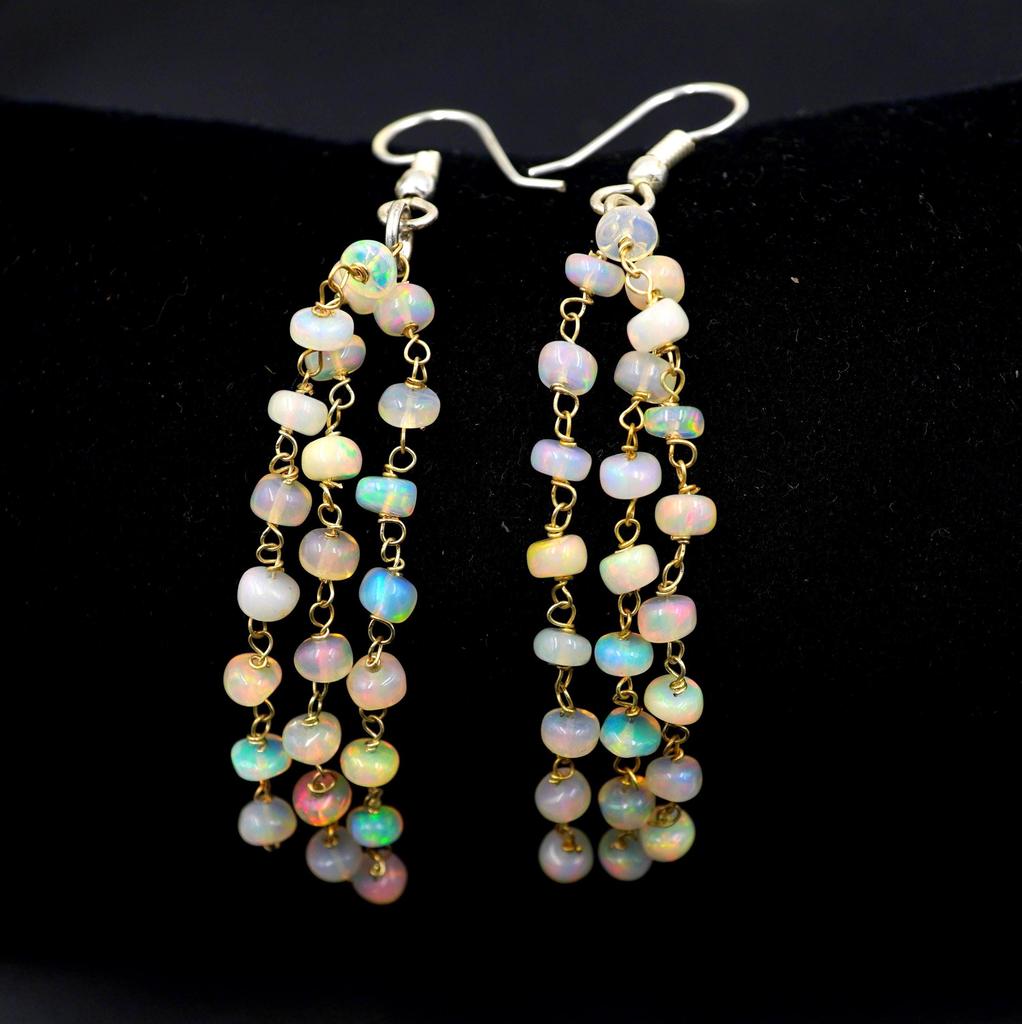 Natural Welo Fire Ethiopian Opal Beads Earrings Sterling Silver & Gold Earrings For Her