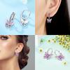 925 Silver Earrings Women Jewelry Butterfly Flower Pink Flowers Zircon Hoop Ear Studs Sparkling Earring Wedding Gift