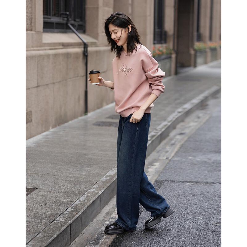 Demana Women's 350G Air Layer Beaded Letter Embroidered Loose Sweatshirt