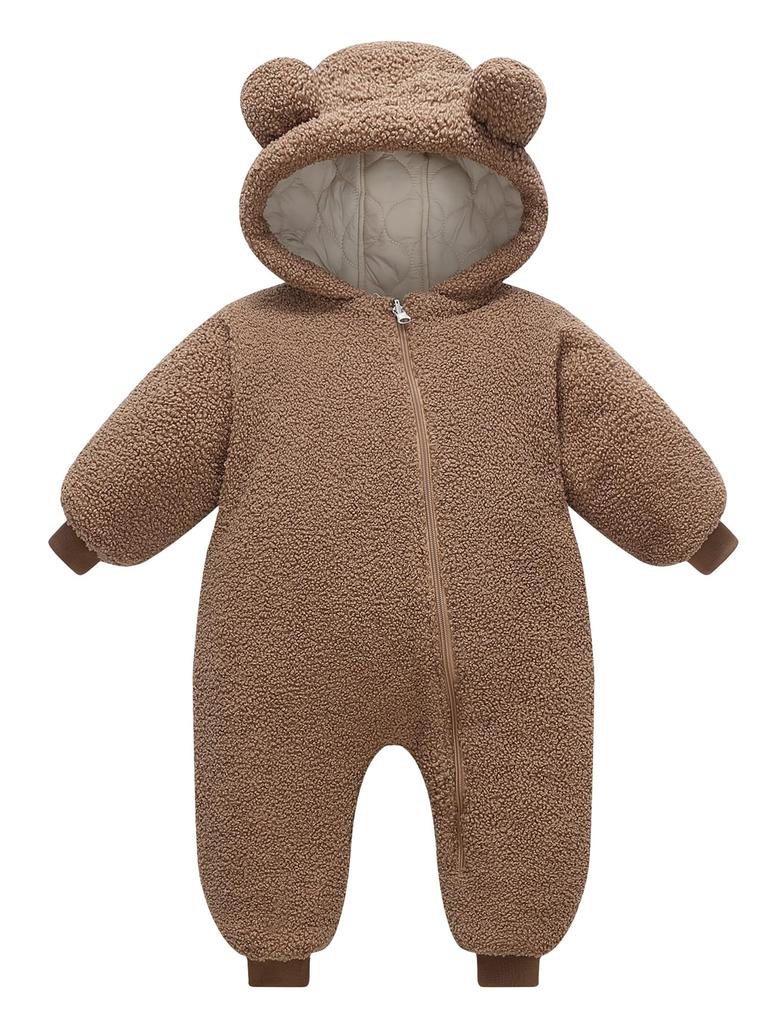 AIEOE Newborn Baby Long Sleeve Down Baby Bear Front Easy Baby Baby Shower Size 90 Jumpsuit, Romper, Hooded, Autumn/Winter, Coverall, Warm,