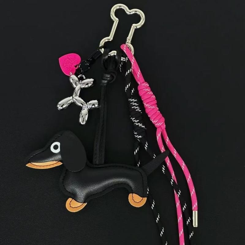 Trendy Black Pink Dachshund Keychain Sweet Cool Leather Puppy Keyring  Bag Pendant Decoration Y2K Key Accessories
