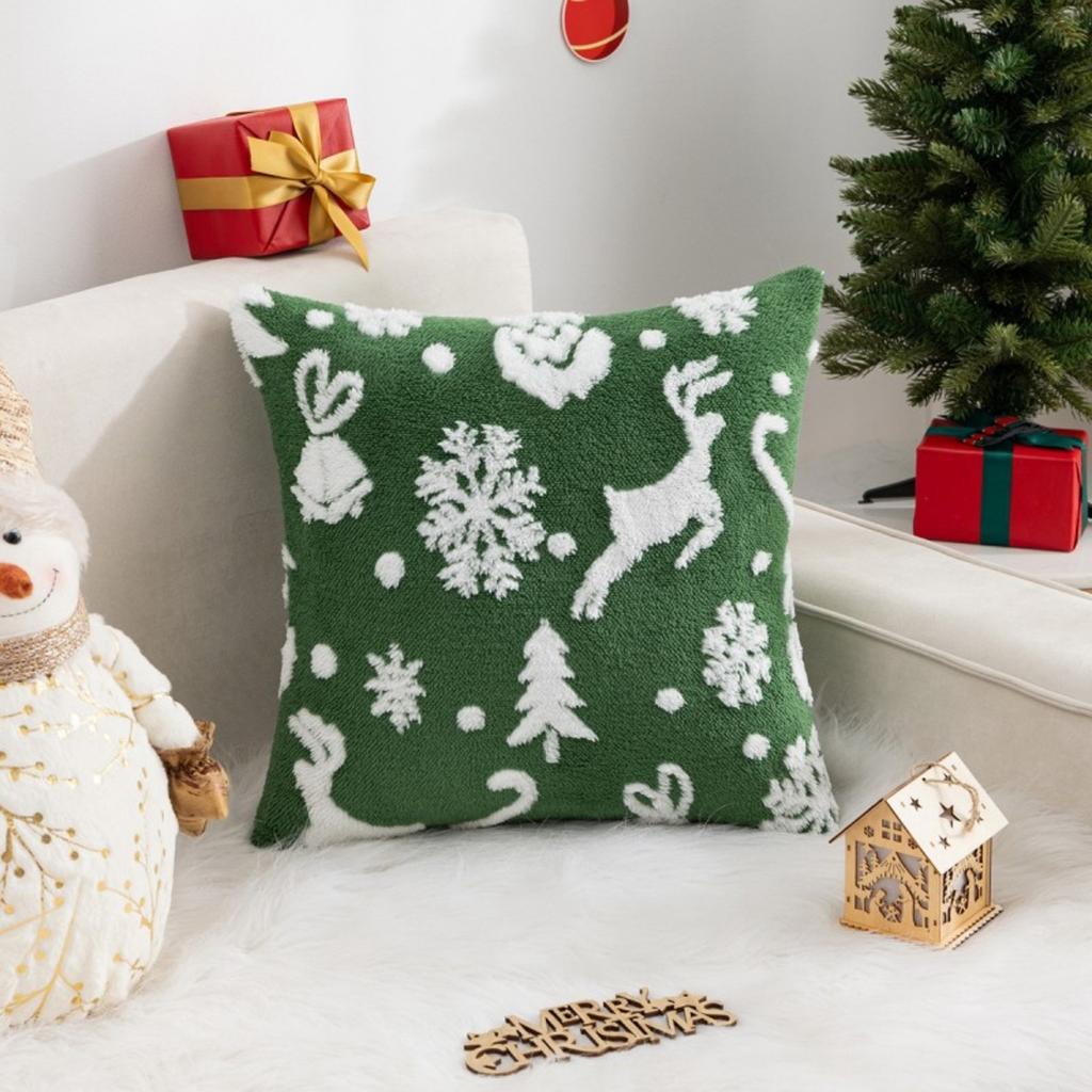 17.7*17.7in Christmas Pillow Cover Solid Color Embroidery Home Pillow Waist Cushion Cover