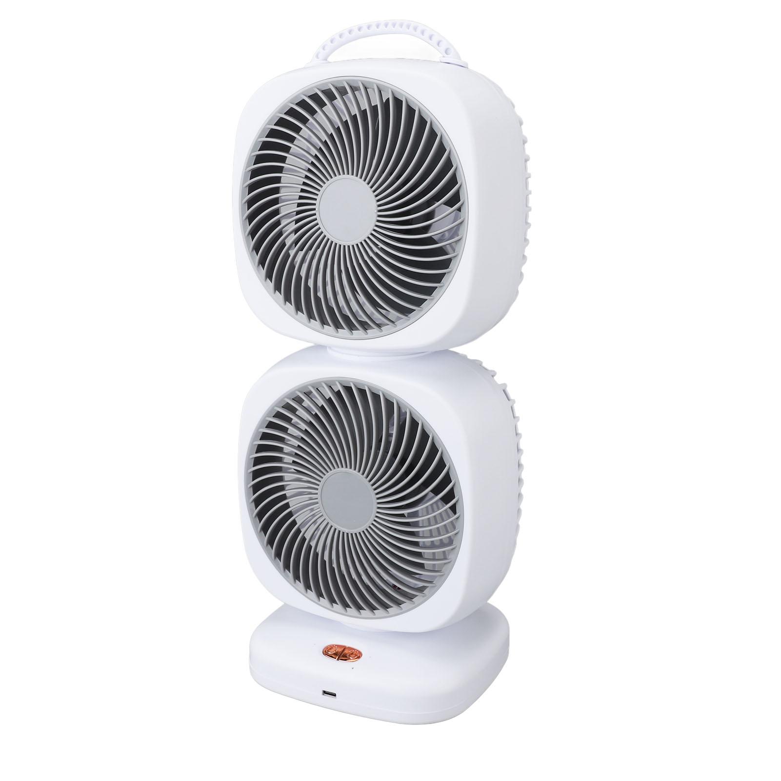 

Double Layer Tower Fan 5 Speeds Rechargeable Portable Small Oscillating Table Fan for Home Camping Office Gray