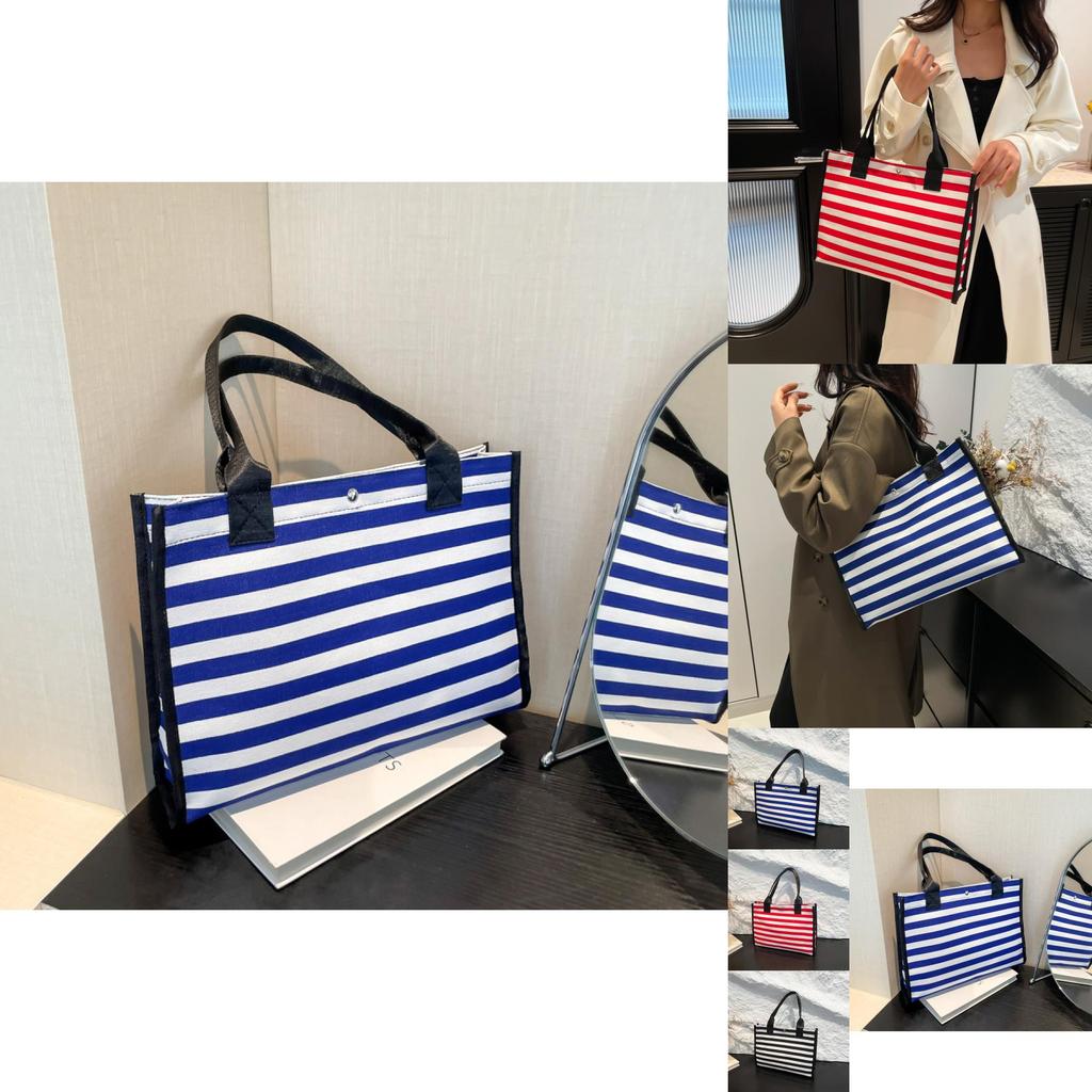 Fashionable Large Capacity Tote Bag For Women In Black Red And Blue Stylish Canvas Design