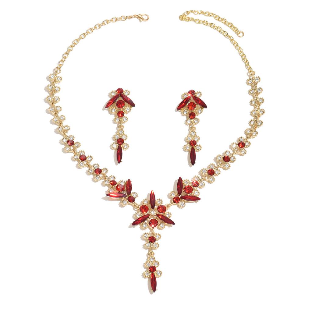 Exaggerated Atmospheric Crystal Necklace Earrings Set, Bridal Wedding Alloy Set Chain Women'S Accessories