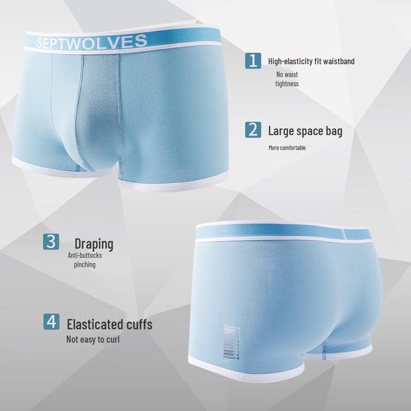 SEPTWOLVES Men's Seamless Antibacterial Pure Cotton Boxer Briefs