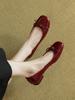 Retro Bow Square Head Shallow Mouth Flat Bottom Low Heel Single Shoes Women's 2025 Spring and Autumn New Patent Leather Women's Shoes Wedding Shoes