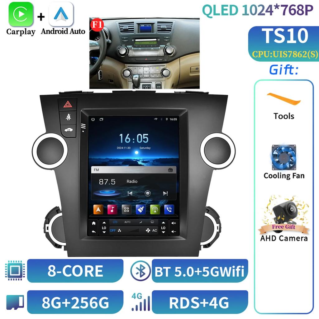 9.7inch Android Car Radio Multimedia For Toyota Highlander 2009-2014 Navigation Bluetooth Carplay Head Unit Touch Screen Stereo