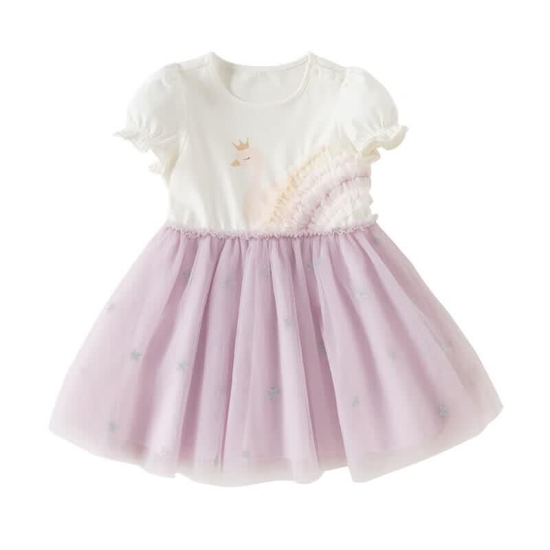 DAVE & BELLA Girls' Swan Print Mesh Princess Dress