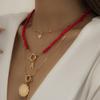 Simple Fashion Multicolor Beige Bead Letter Necklace Retro Style Lock Necklace Jewelry Gift for Women