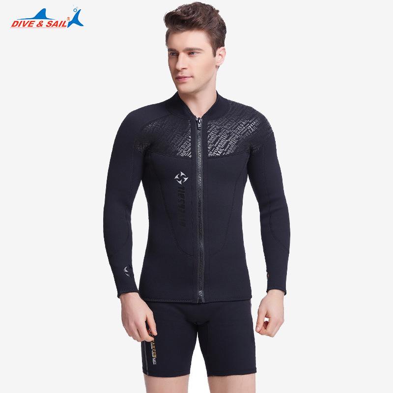 Men's 3mm Neoprene Cold-Proof Long Sleeve Diving Wetsuit Top with Front Zip