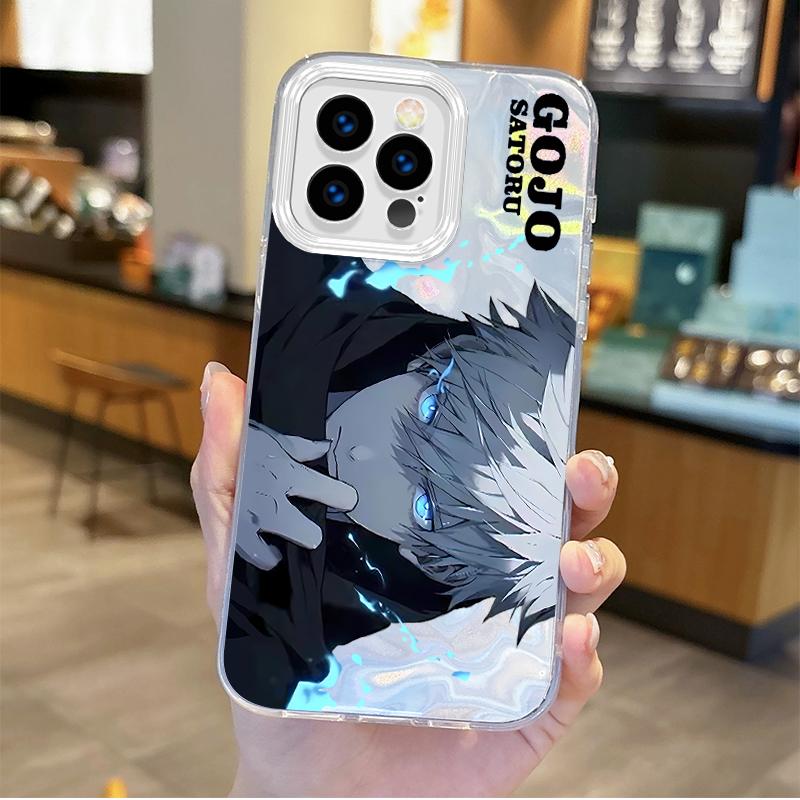 Anime Jujutsu Kaisen Satoru Gojo Gradient Phone Case for iPhone 16 15 14 13 12 11 8 7 6 Pro Max Plus XS XR Hard Shockproof Cover