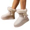 Women's Plus Size Frayed Edge Platform Snow Boots Winter Short Ankle Suede Warm Fleece Lined Cotton Boots