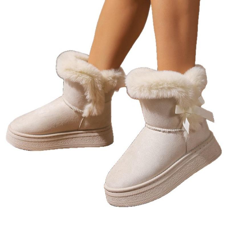 Women's Plus Size Frayed Edge Platform Snow Boots Winter Short Ankle Suede Warm Fleece Lined Cotton Boots