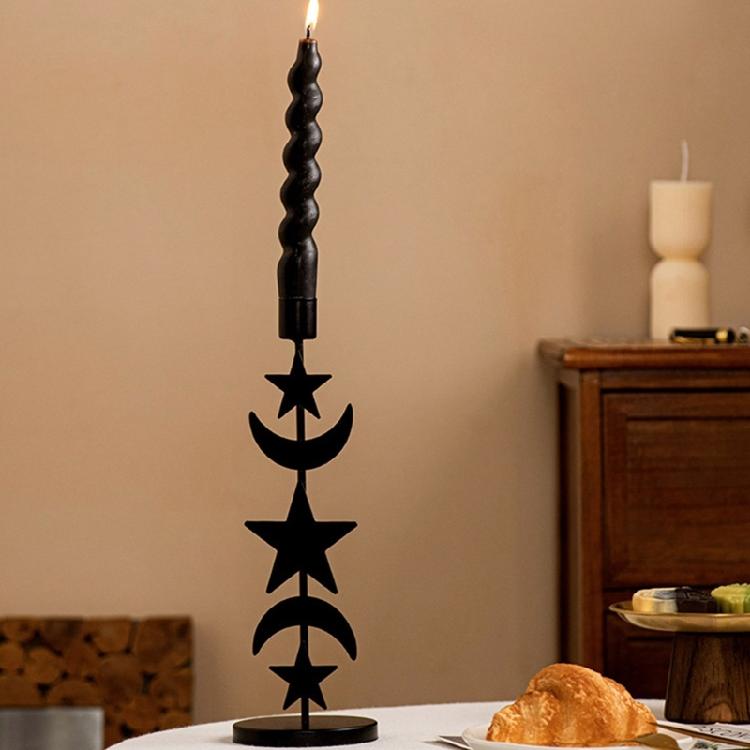 Black Pillar Candle Holder Iron Candlestick Sun Moon Star Metal Candle Stand for Weddings and Festival Table Decoration
