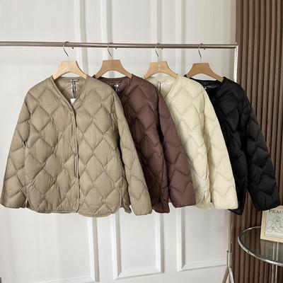 Autumn Winter Ultra Light Collarless Soft Puffer Jacket Women Casual Loose Single Breasted Duck Down Coat