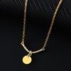 V-Shaped Multi-Diamond UV Laser Engraved Pendant Necklace with Stainless Steel Flat Cross Chain