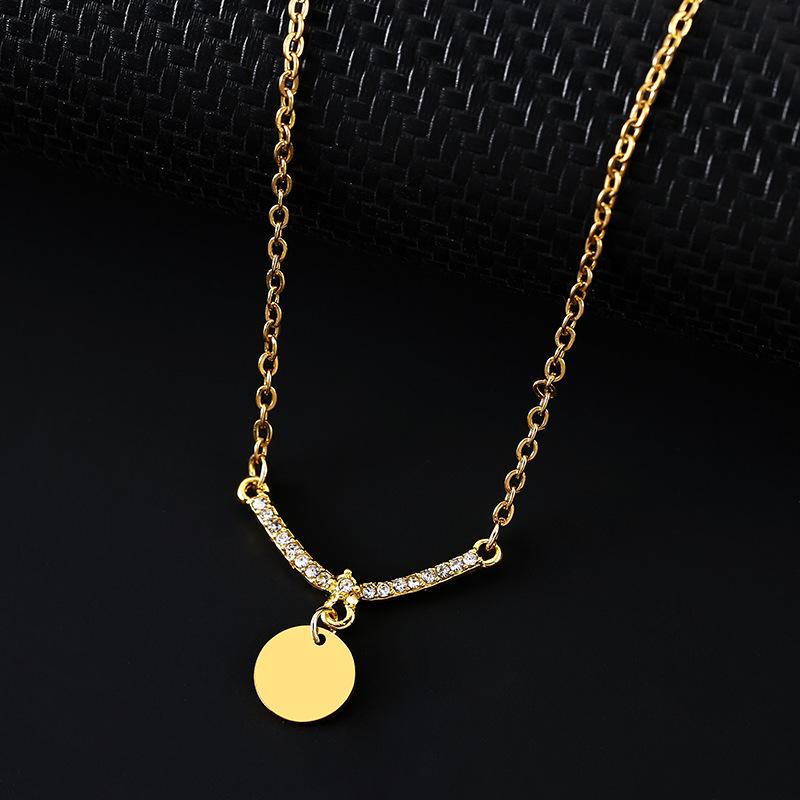 V-Shaped Multi-Diamond UV Laser Engraved Pendant Necklace with Stainless Steel Flat Cross Chain