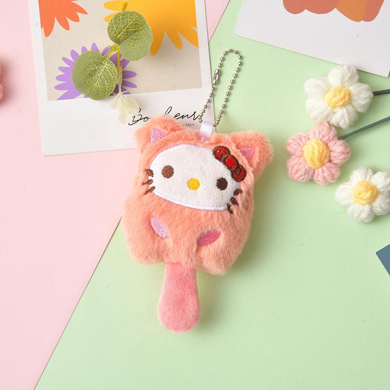 SANRIO Plush Keychain Hello Kitty MyMelody Kuromi Cinnamoroll Cartoon Animal Stuffed School Bag Pendant Backpack Decoration Doll