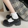 Fashion Platform Heels Mary Jane Shoes Simple Lolita Black Platform Heeled Shoes Student College Sweet Medium Heel Women Single Shoes