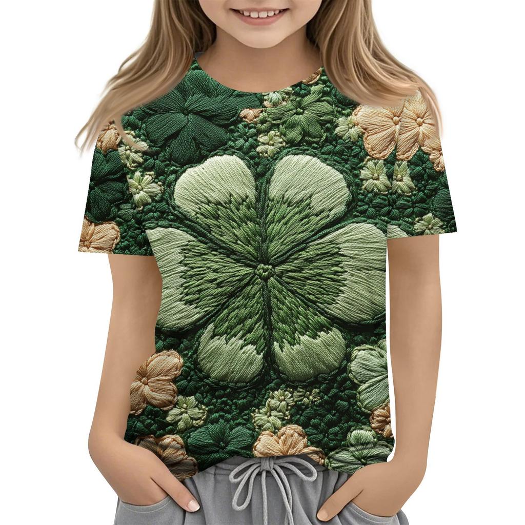 Children's Fashion Casual Short-sleeved St. Patrick Print Crew-neck T-shirt Top