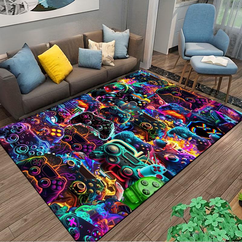 Colorful Gaming Controller Pattern Carpet for Bedroom and Living Room Decor Suitable for Use As an Anti-slip for Living Room Bedroom Sofas