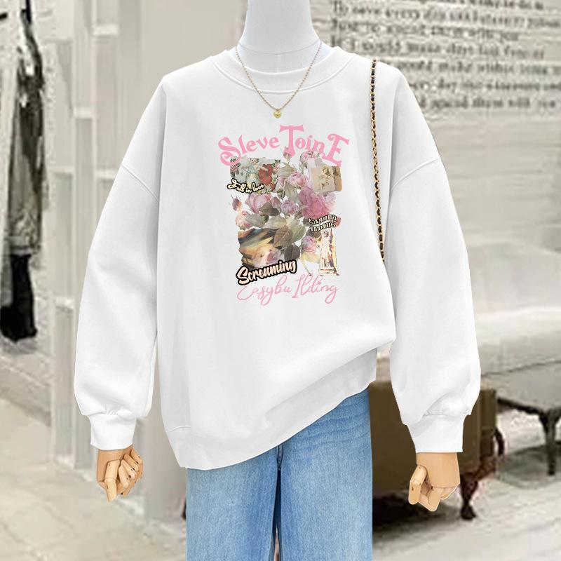 American versatile sweater women s bottoming shirt 2025 autumn and winter simple velvet thickened student t S