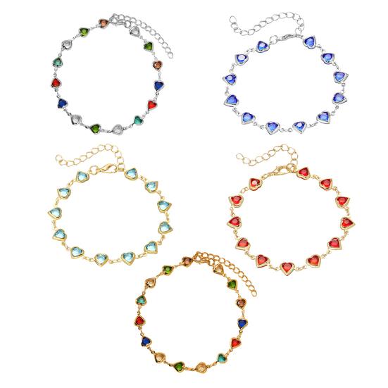 Cubic Zircon Heart Beaded Bracelet for Women Heart Chain Bracelet Bridal Wedding Party Jewelry Accessory