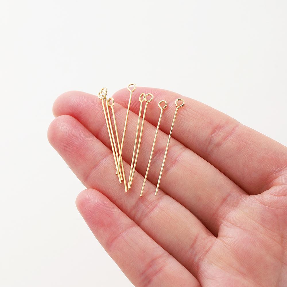 100pcs/lot 16 18 26 30 mm 14K 18K Gold Eye head Pins Eye Beads Crafs Charm Headpin For DIY Jewelry Making Supplies Accessories
