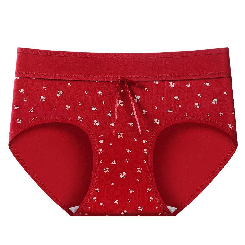 Ladies Spring and Autumn Benming Year Red Cotton Antibacterial Stall Middle Waist Triangle Briefs
