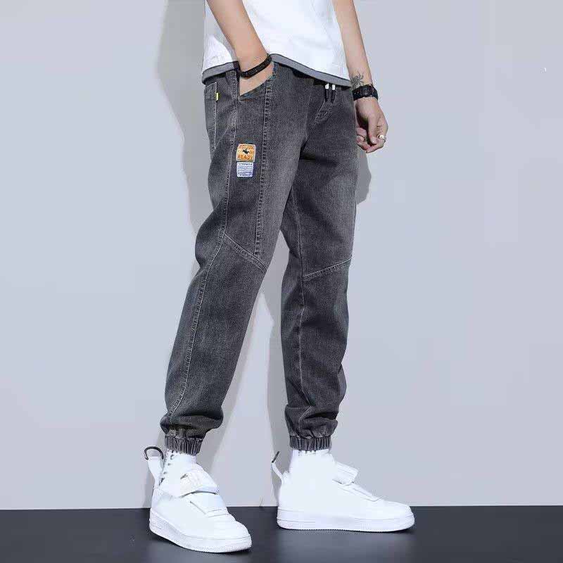 Men's Spring and Autumn Thin Section of Casual and Comfortable Leg Bandage Nine Minute Denim Trousers Work Trousers