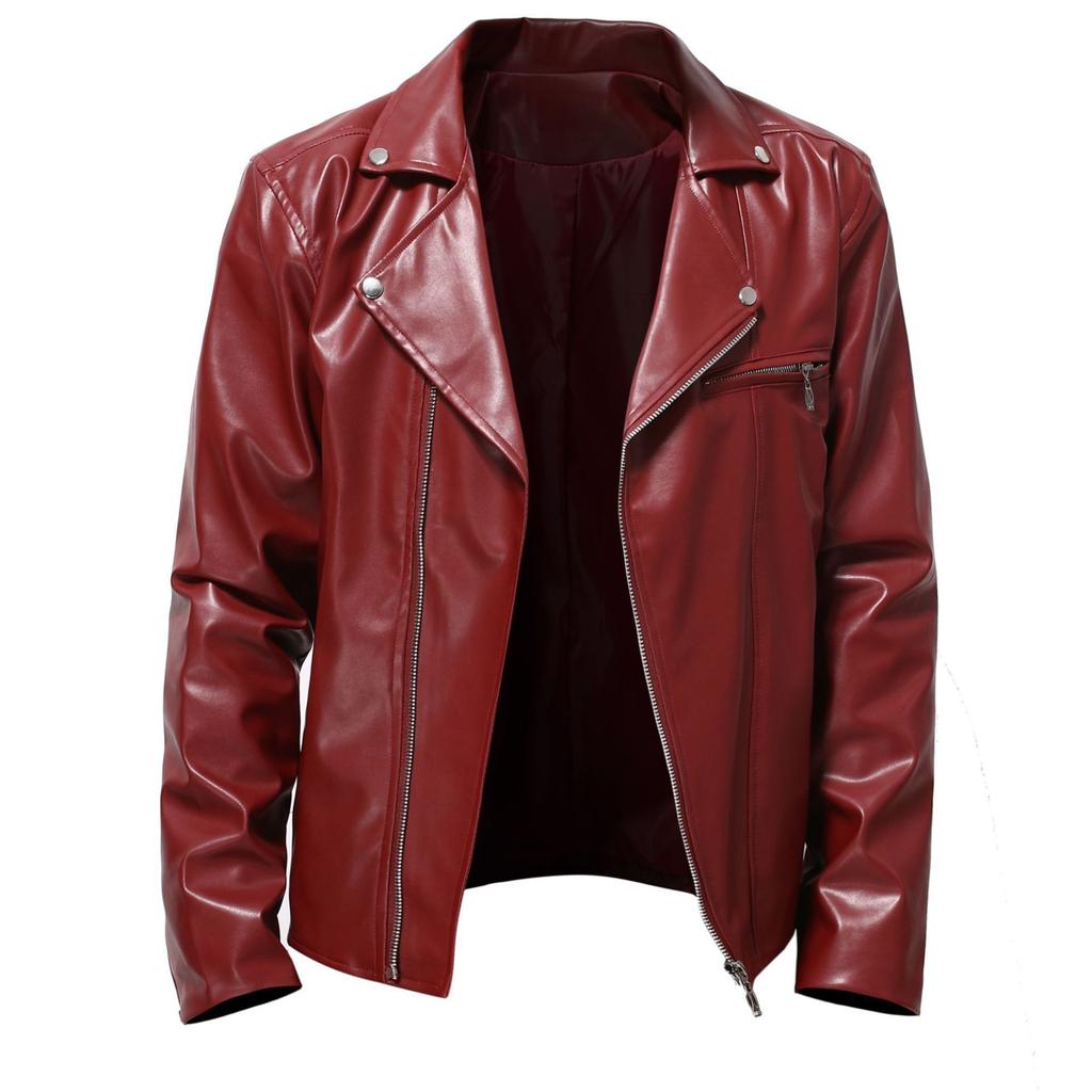 Men's Leather Jacket Spring And Fall Leather Jacket Handsome Horizontal Zipper Biker Suit Large Size Jacket