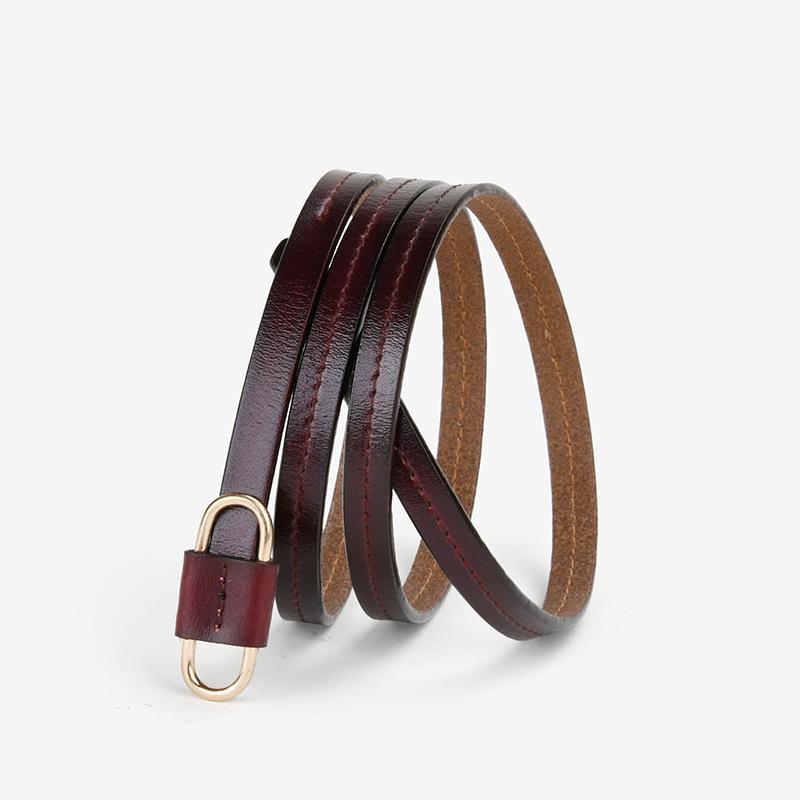 Women's Soft Leather Belt Cowhide Belt Genuine Leather Thin Belt Without Punching Leather