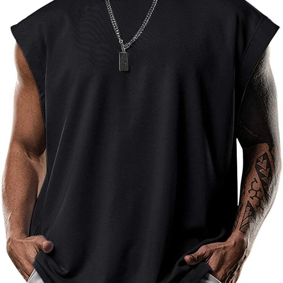 Summer Men's Vest Simple Training Sports Casual Sleeve Hooded Clip Europe and The United States Fashion Men's Solid Color Vest Daily Fitness