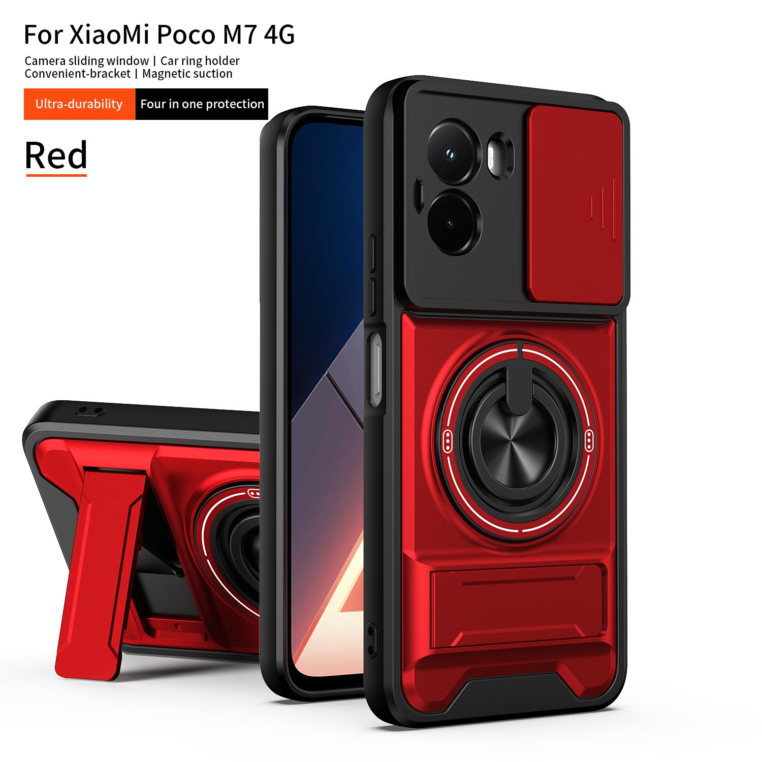 

Чохол для POCO M7 4G Чохол Обертовий Засувка Захисне кільце для камери Підставка Ударостійкий Чохол Capa Funda for POCO M7 4G червоний