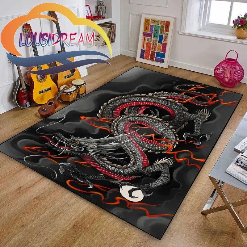 Chinese Dragon or Mythical  Playroom and Bedroom Plush Carpet Non-slip  Soft Play Mat Bed Area Rug Parlor Decor
