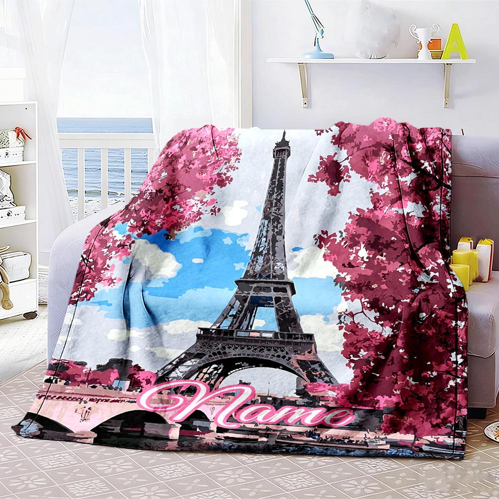 Paris Eiffel Tower Home Blanket Customize Your Names Comfortable Soft Lightweight Allseason Multipurpose Blanket For Picnics Sofas Offices Beds Living