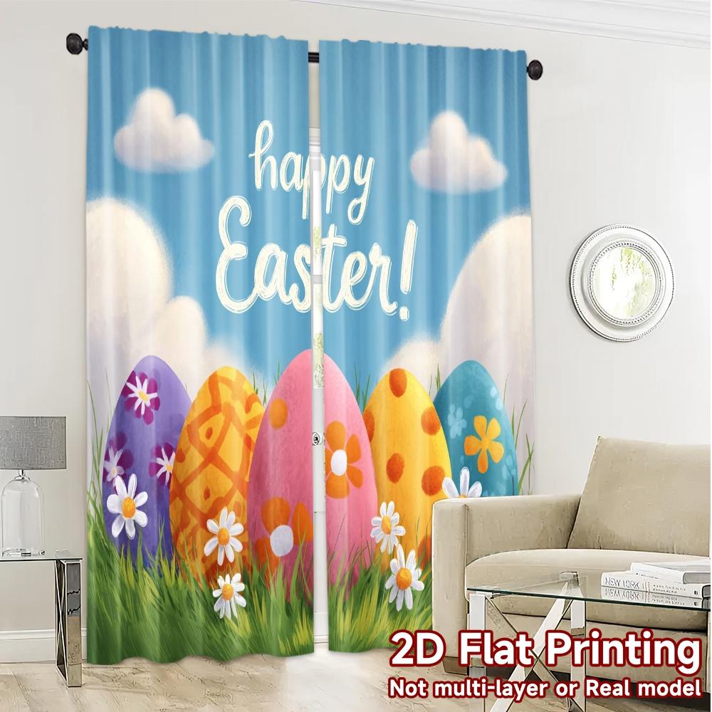 2pcs   2D FLAT PRINTING Curtains (Without Rod) Easter Bliss(1) Modern Curtains Roller Blinds Semi-Sheer Curtains Decorations For