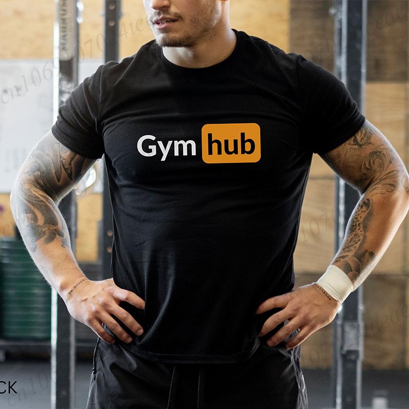 Gym Hub Print Men's T-Shirt Oversize Funny Graphic Tees for Men Summer Tops T Shirt for Men Clothing Fashion T Shirt Casual Tee